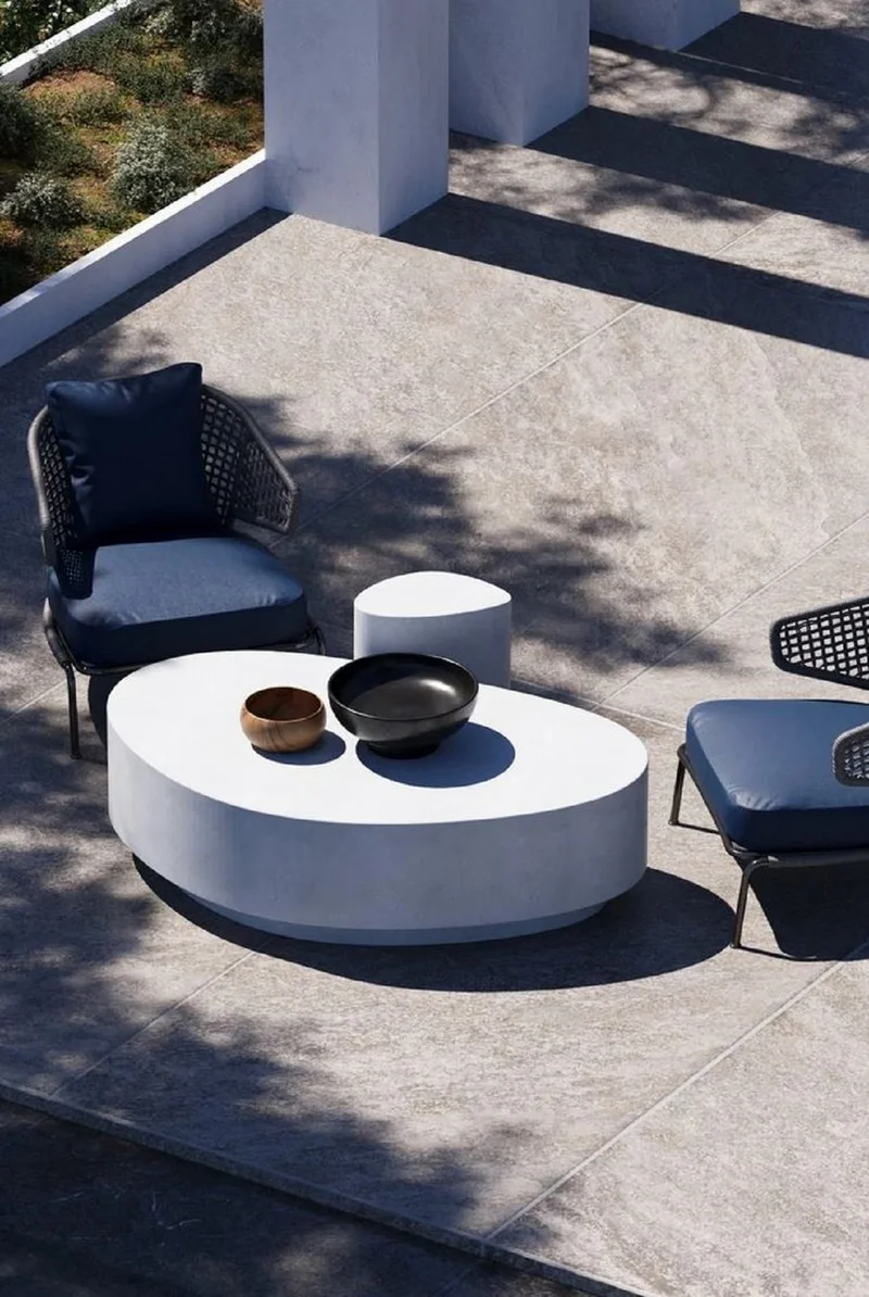 Casa Padrino Luxus Beton Couchtisch Weiß 142 cm - Wohnzimmer & Garten Möbel