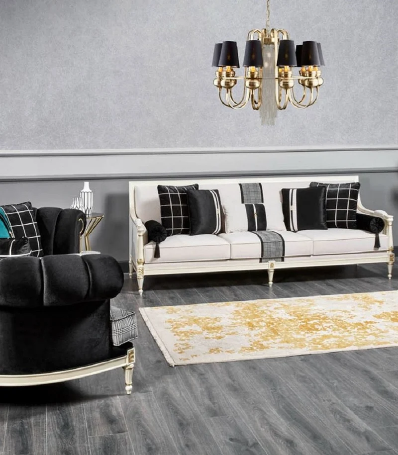 Casa Padrino Luxus Barock Sofa Schwarz / Grau / Weiß / Gold 290 cm - Barock Wohnzimmer Möbel