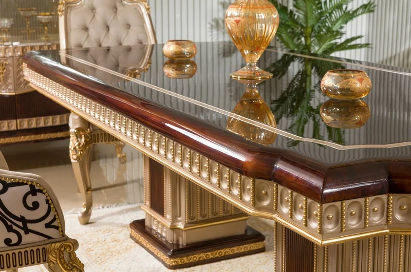 Casa Padrino Luxus Barock Esstisch Dunkelbraun / Grau / Gold 250 cm