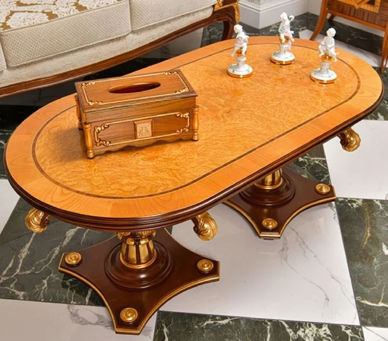 Casa Padrino Luxus Barock Couchtisch Naturfarben / Braun / Gold 125 cm - Barock Möbel - Made in Italy