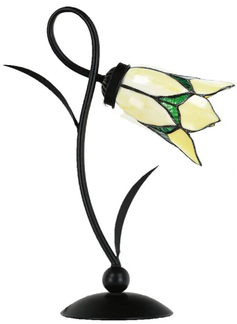 Casa Padrino Art Deco Tiffany Tischleuchte Schwarz / Gelb / Grün H. 40 cm - Tiffany Leuchten