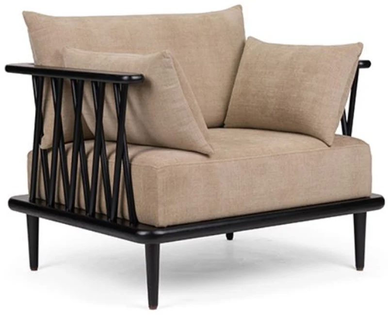 Casa Padrino Luxus Sessel Beige / Schwarz H. 77,5 cm - Luxus Wohnzimmer Möbel