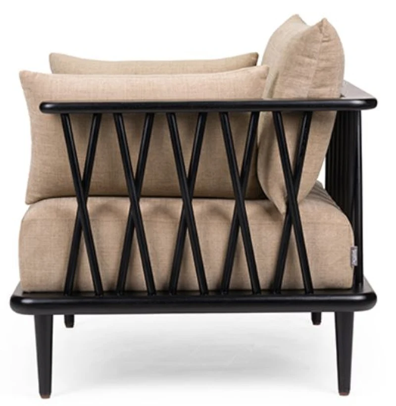 Casa Padrino Luxus Sessel Beige / Schwarz H. 77,5 cm - Luxus Wohnzimmer Möbel