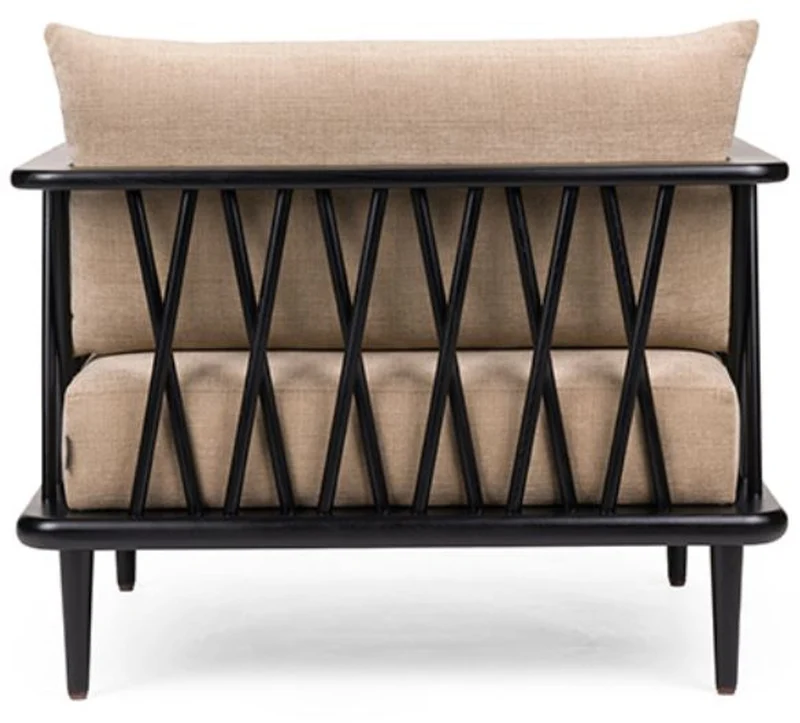 Casa Padrino Luxus Sessel Beige / Schwarz H. 77,5 cm - Luxus Wohnzimmer Möbel
