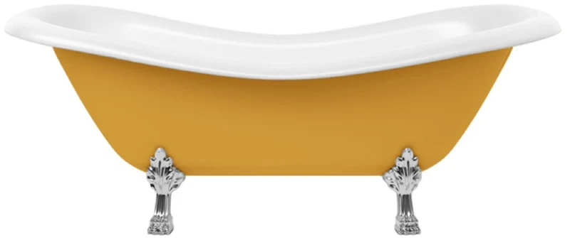 Casa Padrino Jugendstil Badewanne Gelb / Weiß / Silber 188 cm - Freistehende Retro Stil Badewanne