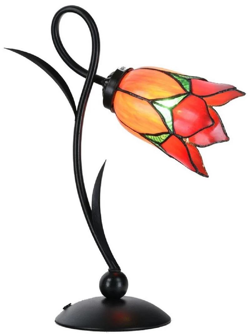 Casa Padrino Art Deco Tiffany Tischleuchte Schwarz / Orange / Rot / Grün H. 40 cm - Tiffany Leuchten