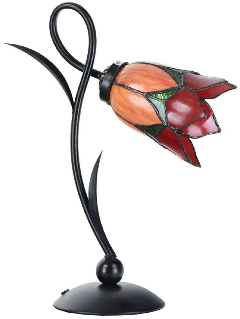 Casa Padrino Art Deco Tiffany Tischleuchte Schwarz / Orange / Rot / Grün H. 40 cm - Tiffany Leuchten