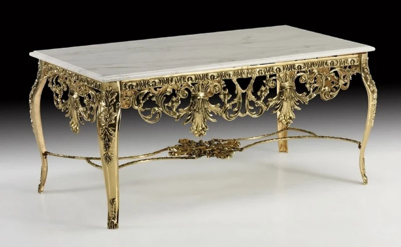 Casa Padrino Luxus Barock Couchtisch mit Marmorplatte Gold / Weiß 118 cm - Barock Wohnzimmer Möbel