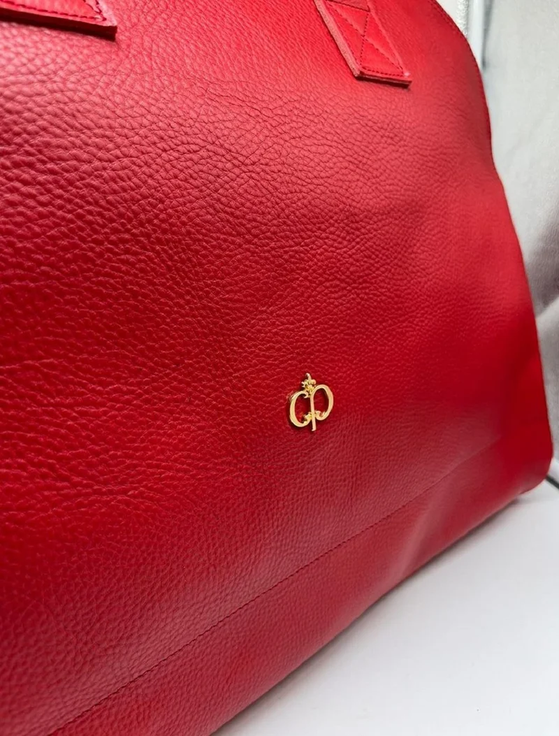 Casa Padrino Luxus Echtleder Reisetasche Rot / Gold 50 cm - Made in Italy