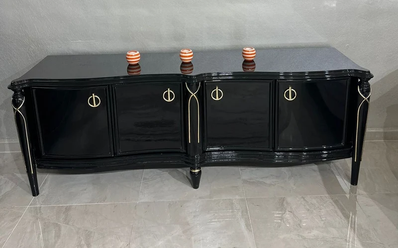 Casa Padrino Luxus Barock TV Schrank Schwarz / Gold 195 cm - Barock Wohnzimmer Möbel