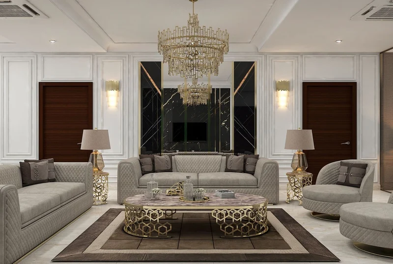 Casa Padrino Luxus Couchtisch mit Kunstmarmor Tischplatte Grau-Schwarz / Gold 140 cm
