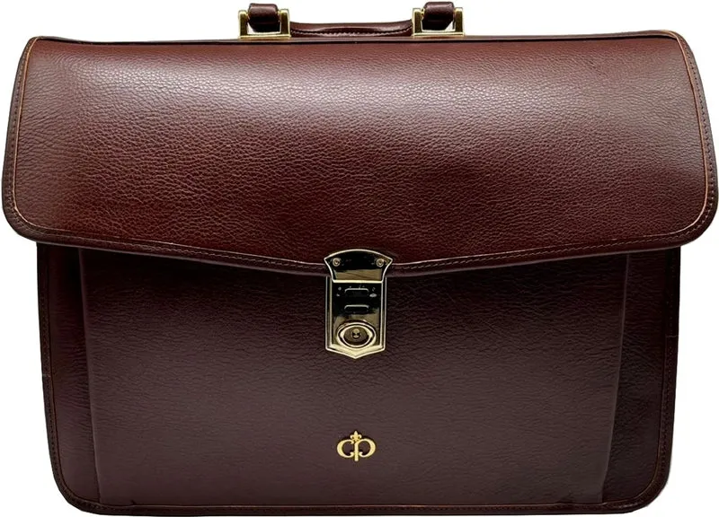 Casa Padrino Luxus Echtleder Herren Aktentasche Dunkelbraun / Gold 42 cm - Made in Italy