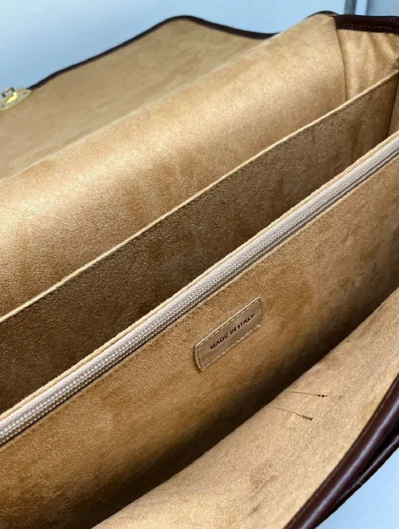 Casa Padrino Luxus Echtleder Herren Aktentasche Dunkelbraun / Gold 42 cm - Made in Italy
