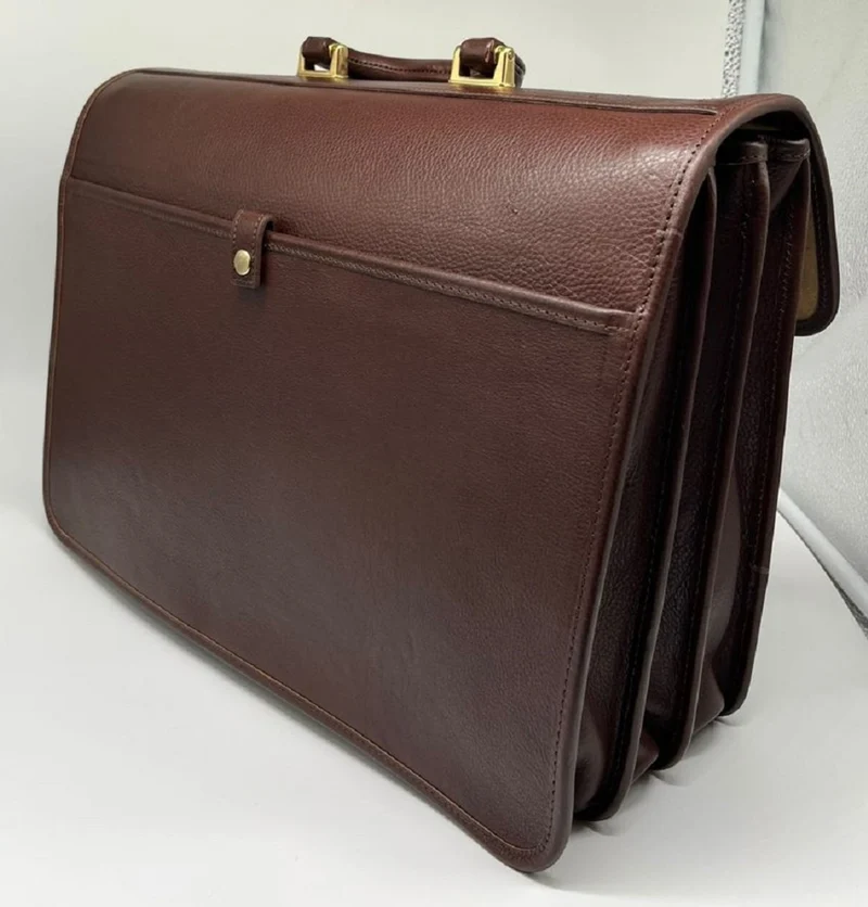 Casa Padrino Luxus Echtleder Herren Aktentasche Dunkelbraun / Gold 42 cm - Made in Italy
