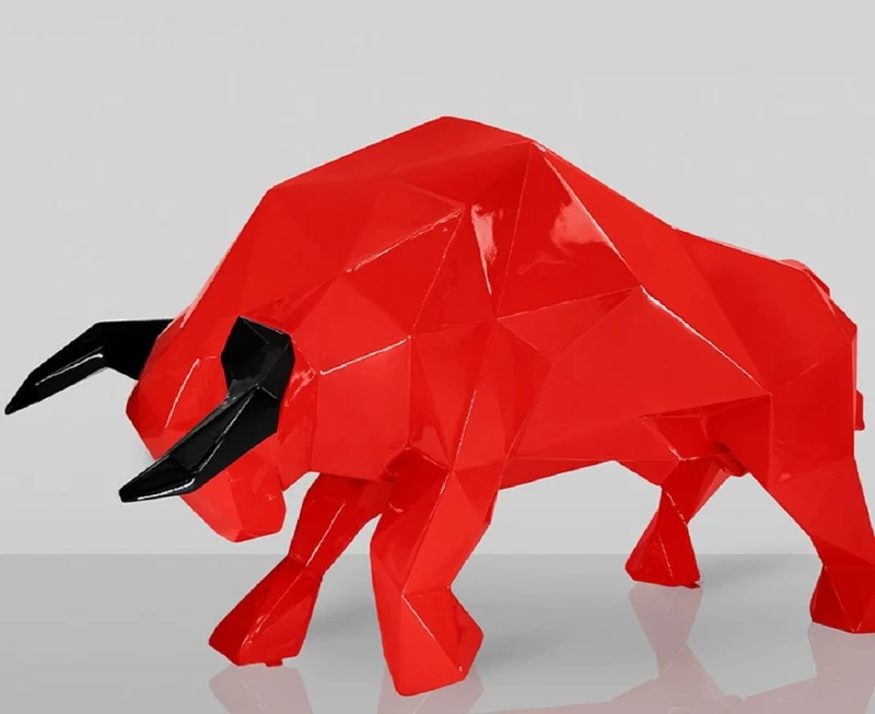Casa Padrino XXL Deko Skulptur Stier Rot / Schwarz 220 cm - Lebensgroße Abstrakte Garten Deko Figur