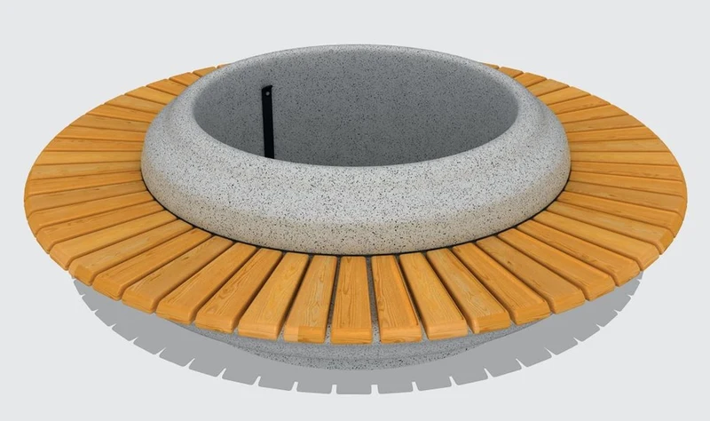 Casa Padrino Parkbank - Runde Stadtbank mit Blumenkübel Naturfarben / Grau Ø 220 cm - Outdoor & Park Möbel