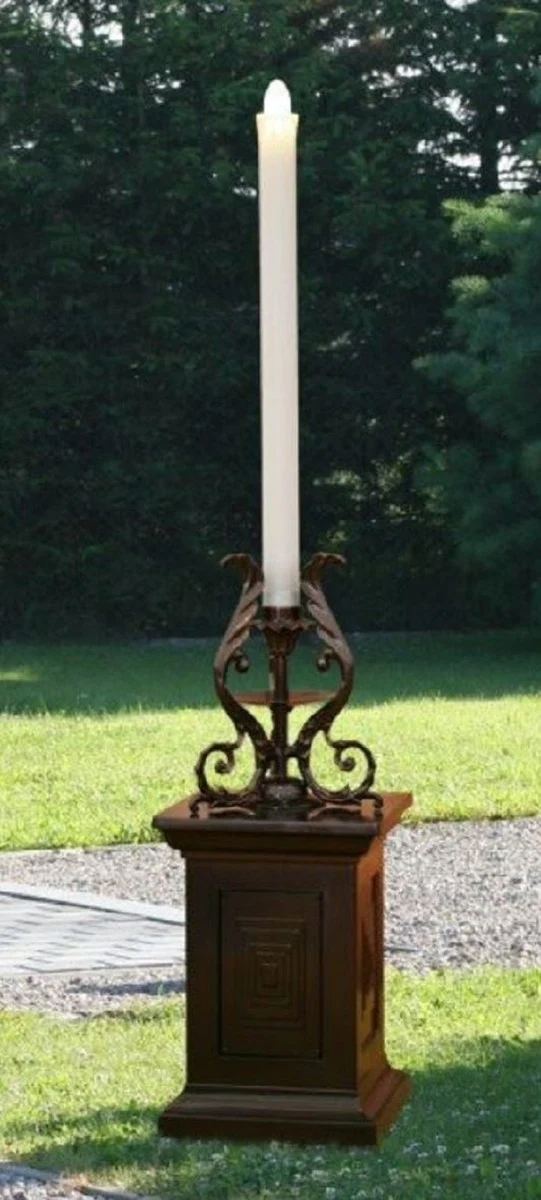 Casa Padrino Barock Gartenleuchte Rost / Weiß H. 219,5 cm - Barockstil Außenstehleuchte