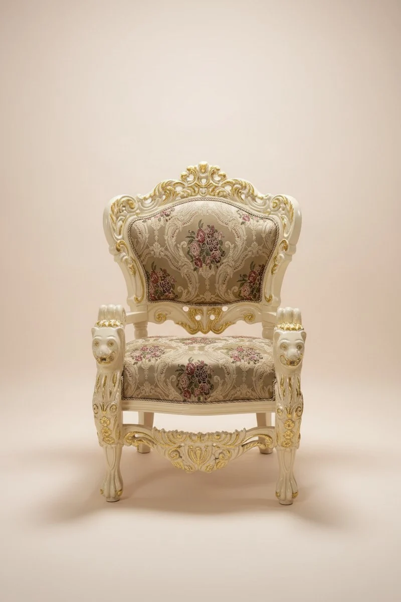 Pompöös by Casa Padrino Luxus Barock Thron Sessel Krone Creme / Gold - designed by Harald Glööckler