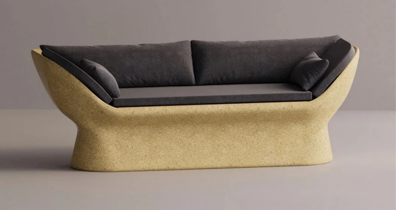 Casa Padrino Luxus Sofa Anthrazit / Gelb 200 cm - Wetterfestes Beton Sofa