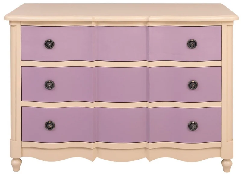 Casa Padrino Landhausstil Kommode mit 3 Schubladen Beige / Lila 130 cm - Landhausstil Möbel