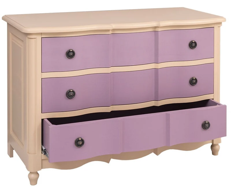 Casa Padrino Landhausstil Kommode mit 3 Schubladen Beige / Lila 130 cm - Landhausstil Möbel