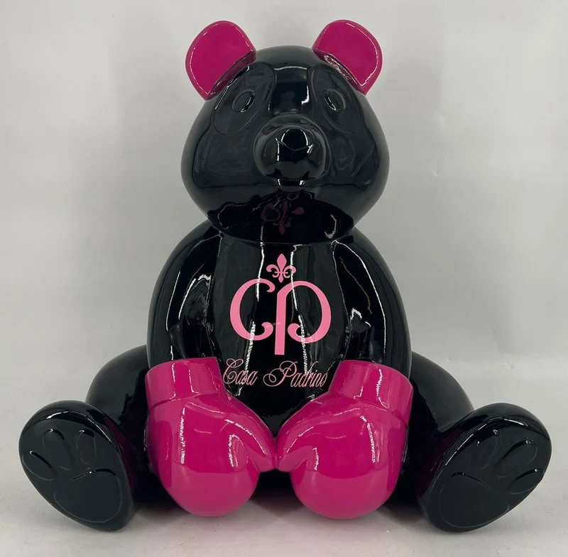 Casa Padrino Luxus Deko Figur Boxer Teddybär Schwarz / Pink 50 cm - Deko Skulptur