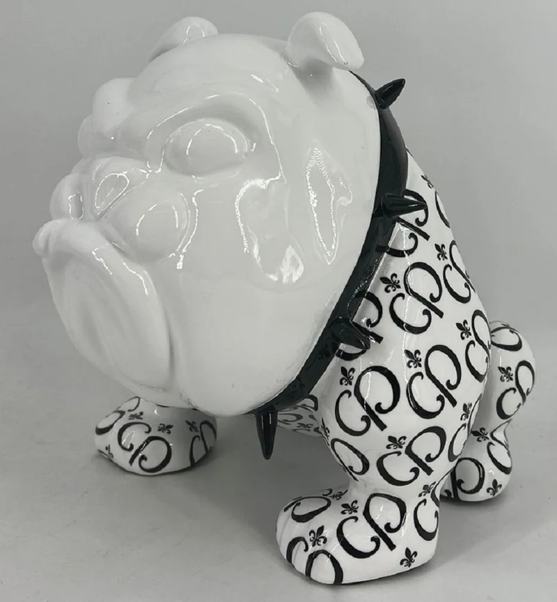 Casa Padrino Luxus Deko Figur Hund Bulldogge Weiß / Schwarz 20 cm - Deko Skulptur