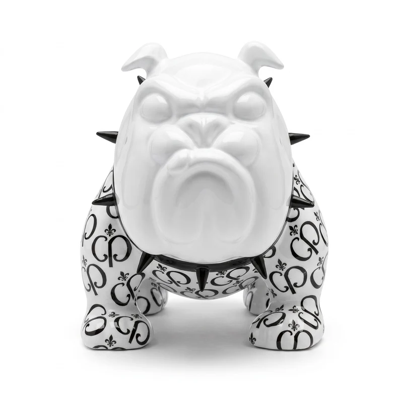 Casa Padrino Luxus Deko Figur Hund Bulldogge Weiß / Schwarz 20 cm - Deko Skulptur