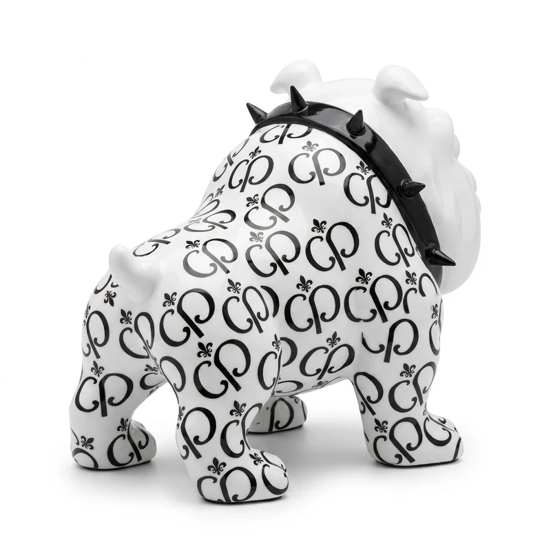 Casa Padrino Luxus Deko Figur Hund Bulldogge Weiß / Schwarz 20 cm - Deko Skulptur