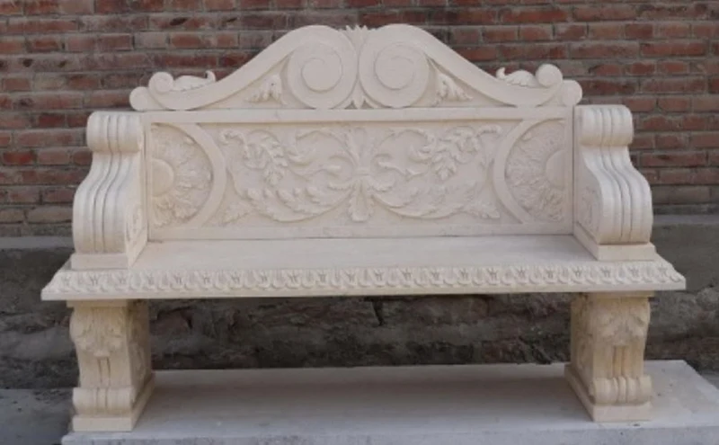 Casa Padrino Luxus Barock Marmor Gartenbank Beige 179 cm - Barock Marmor Garten Möbel