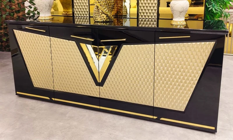 Casa Padrino Luxus Sideboard mit 4 Türen Schwarz / Gold 205 cm - Luxus Möbel