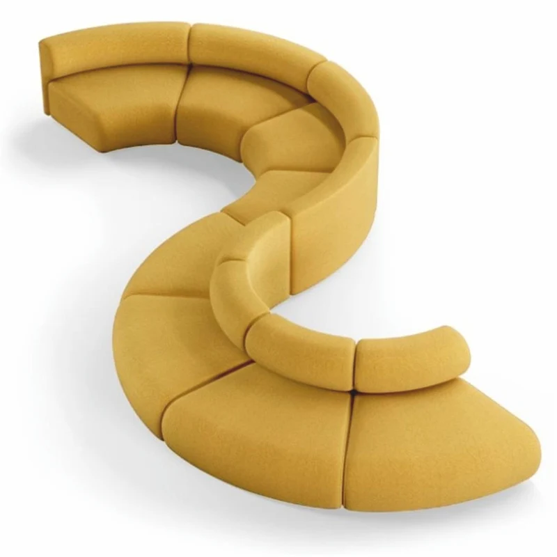 Casa Padrino Luxus Sofa Gelb 590 cm - Gebogenes Modulares 8 Teiliges Sofa - Hotel Möbel