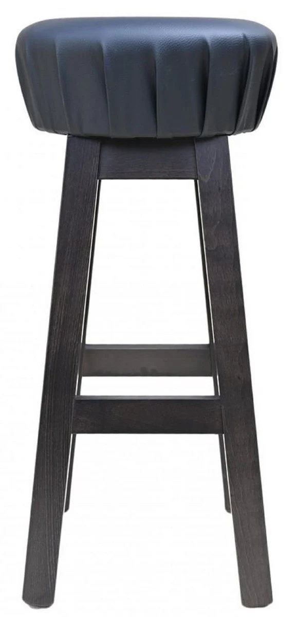 Casa Padrino Landhausstil Barhocker Schwarz / Dunkelbraun H. 80 cm - Gepolsteter Massivholz Barstuhl