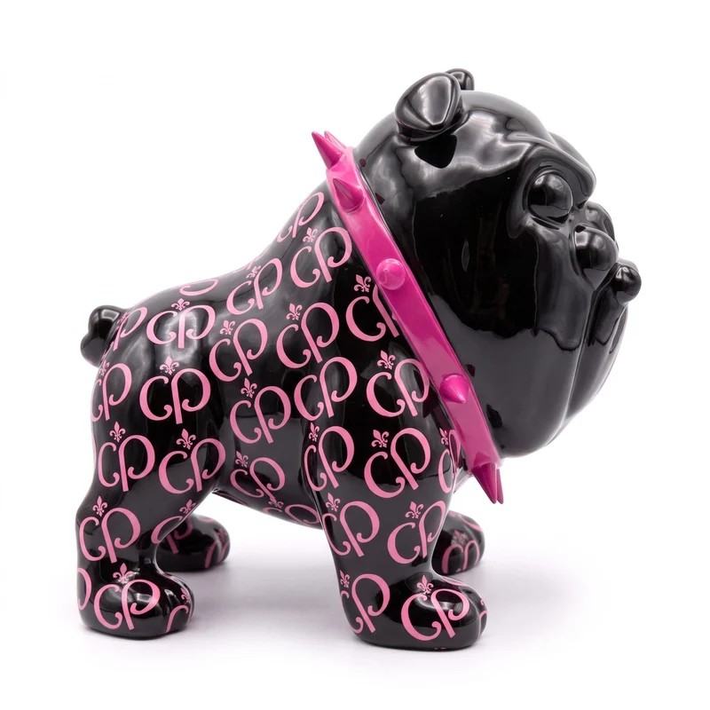 Casa Padrino Luxus Deko Figur Hund Bulldogge Schwarz / Pink 20 cm - Deko Skulptur