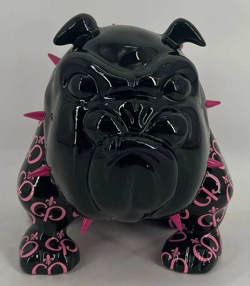 Casa Padrino Luxus Deko Figur Hund Bulldogge Schwarz / Pink 20 cm - Deko Skulptur