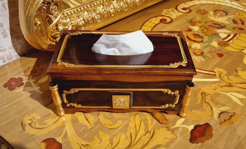 Casa Padrino Luxus Barock Papiertuchbox Dunkelbraun / Braun / Gold - Taschentuchbox Braun / Gold - Made in Italy