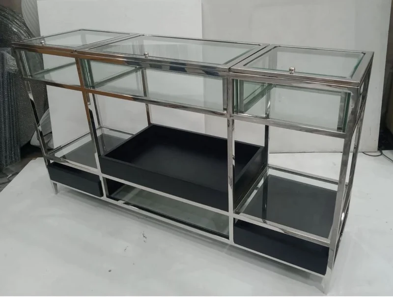 Casa Padrino Luxus Shopvitrine mit Glasfächern Glas Theke 153 x 42 x H 88 cm Ladeneinrichtung Vitrine Ladentheke