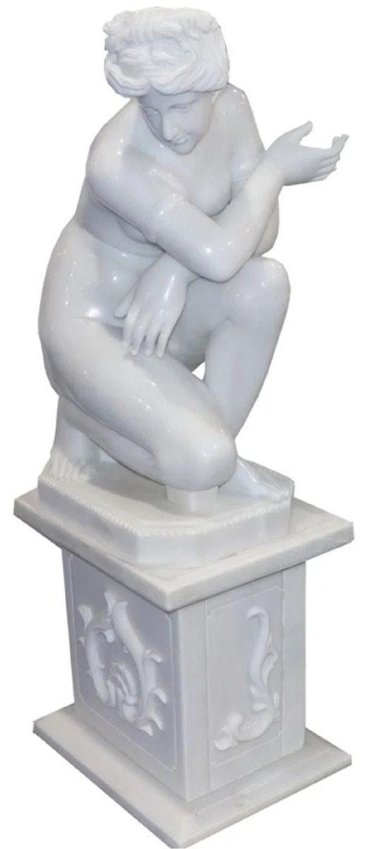 Casa Padrino Barock Marmor Skulptur Frau auf Säule Grau H. 160 cm