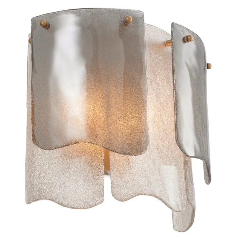 Casa Padrino Luxus Hotel / Restaurant Wandleuchte Antik Messing Finish / Rauchglas - B. 39 cm x T. 24 cm x H. 36 cm