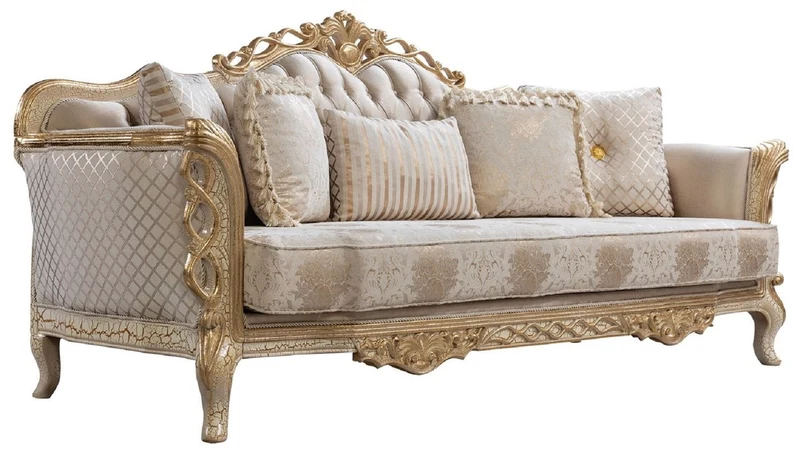 Casa Padrino Luxus Barock Wohnzimmer Sofa Weiß / Antik Gold 230 cm - Barock Wohnzimmer Möbel