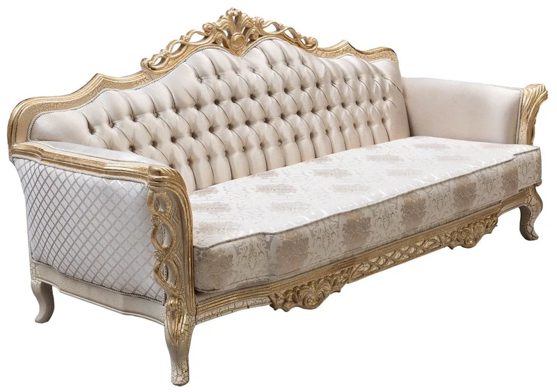 Casa Padrino Luxus Barock Wohnzimmer Sofa Weiß / Antik Gold 230 cm - Barock Wohnzimmer Möbel