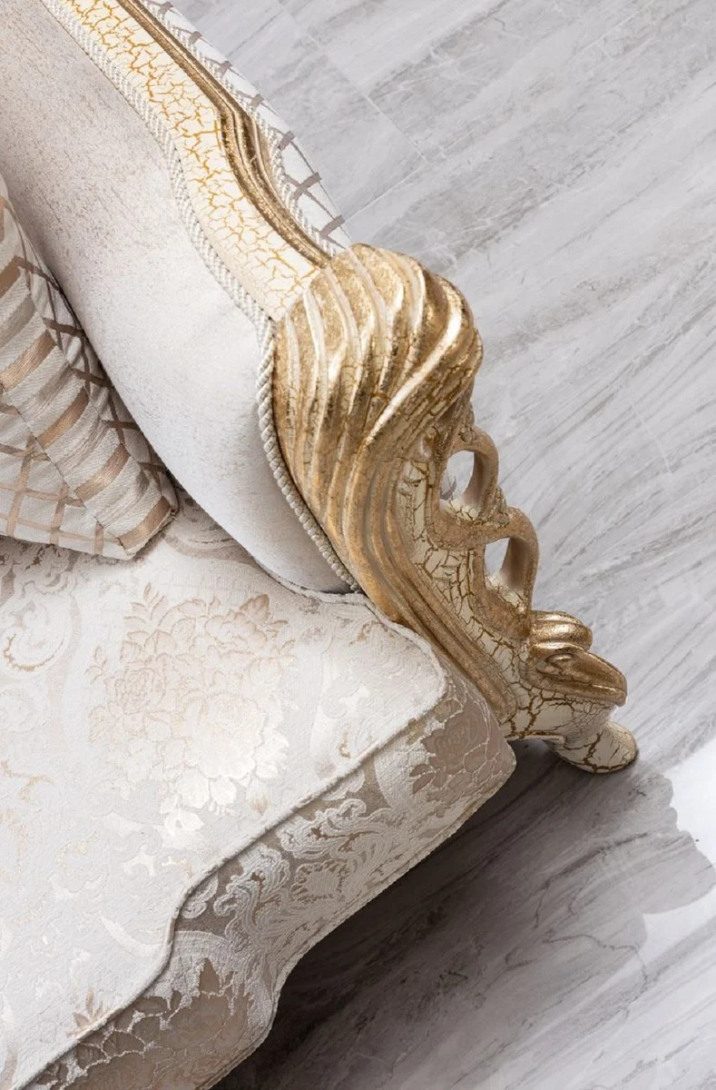 Casa Padrino Luxus Barock Wohnzimmer Sofa Weiß / Antik Gold 230 cm - Barock Wohnzimmer Möbel