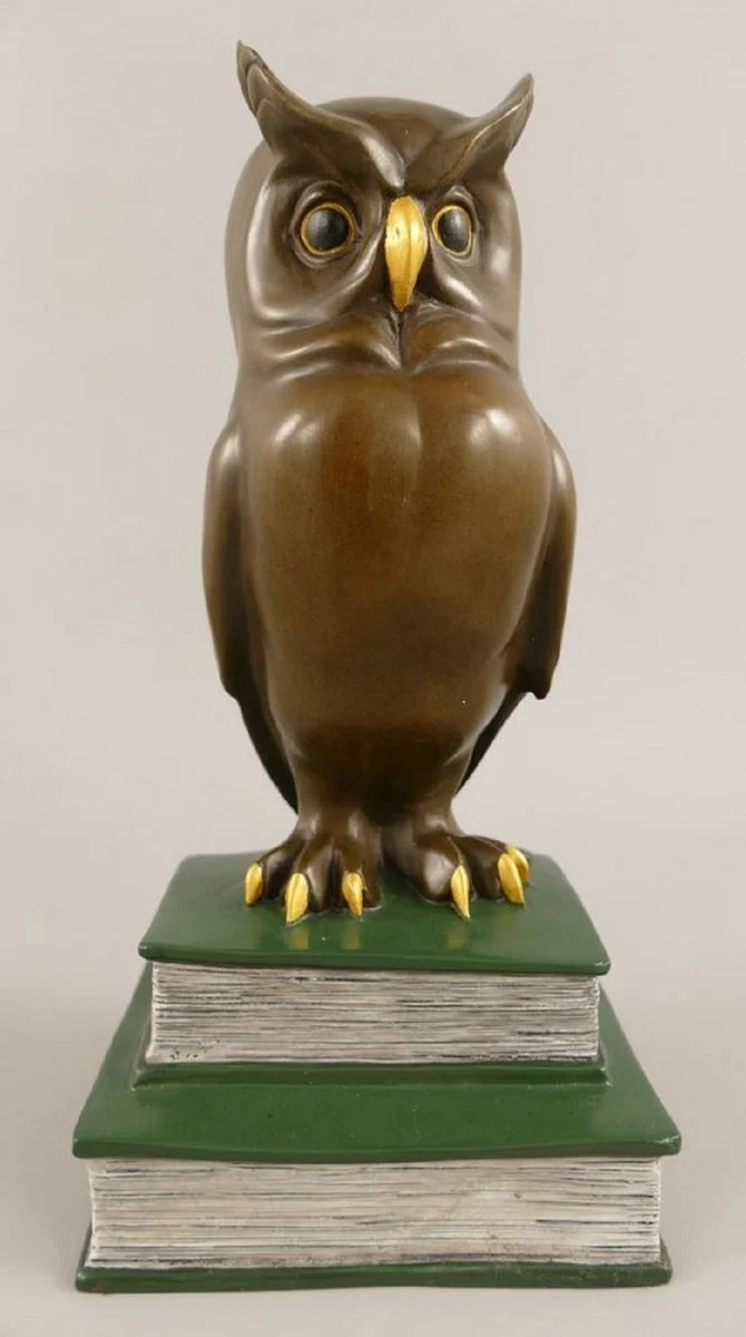 Casa Padrino Bronze Deko Figur Eule auf Büchern H. 22 cm - Schreibtisch Deko Skulptur