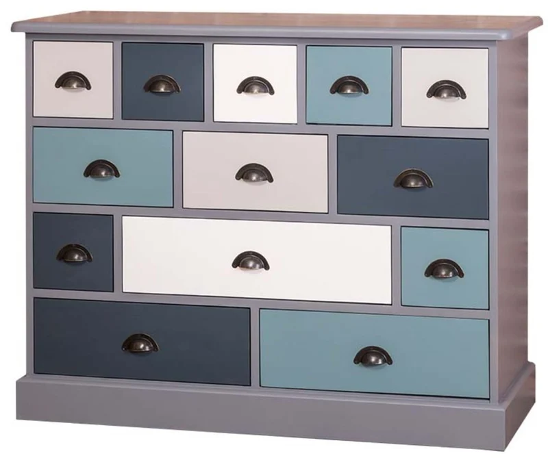 Casa Padrino Landhausstil Kommode mit 13 Schubladen Grau / Bunt 120 cm - Landhausstil Büromöbel