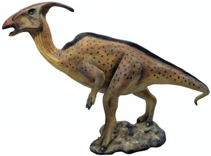 Casa Padrino XXL Deko Skulptur Dinosaurier Parasaurolophus Braun / Grau 298 cm - Riesige Lebensgroße Garten Figur