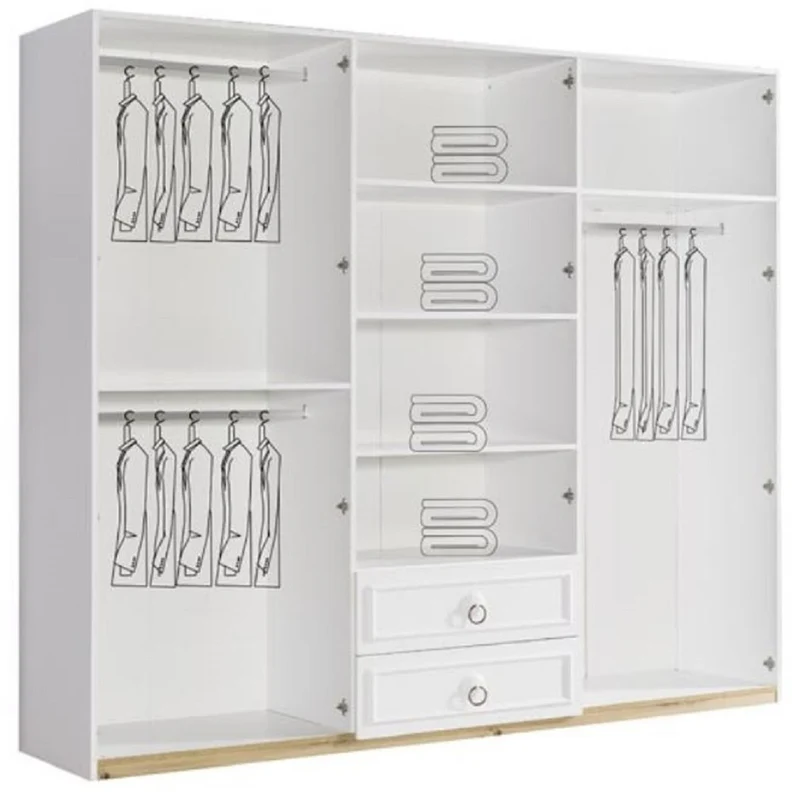 Casa Padrino Landhausstil Schlafzimmerschrank Weiß / Braun 251 x H. 217 cm