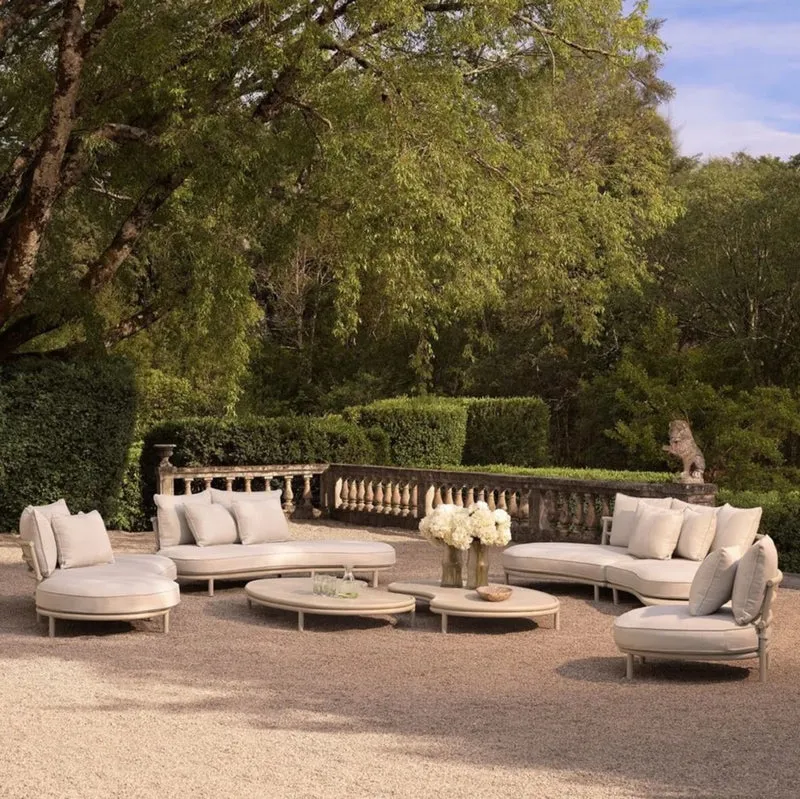 Casa Padrino Luxus Outdoor Garten Sofa Linke Seite Weißgrau / Sandfarben 220 cm - Luxus Garten Möbel