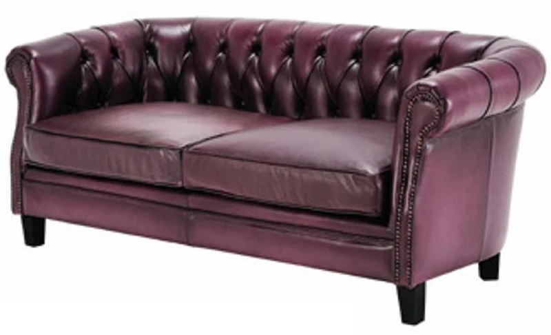 Casa Padrino Luxus Chesterfield Echtleder Sofa Lila / Schwarz 160 cm - Echtleder Möbel