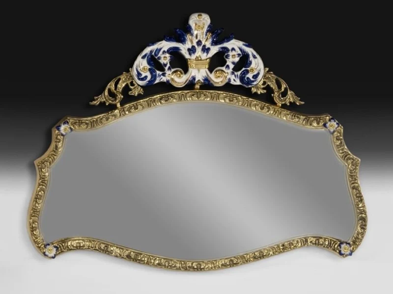 Casa Padrino Luxus Barock Bronze Spiegel Gold / Weiß / Blau 107 cm - Barock Möbel