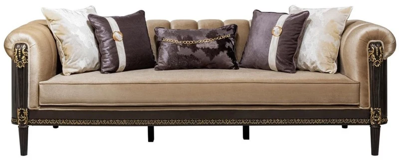 Casa Padrino Luxus Barock Wohnzimmer Möbel Set Hellbraun / Creme / Dunkelbraun / Gold